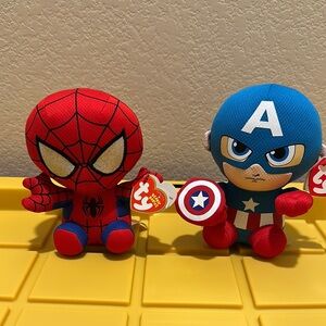 TY Beanie Babies Spiderman & Captain America 6”